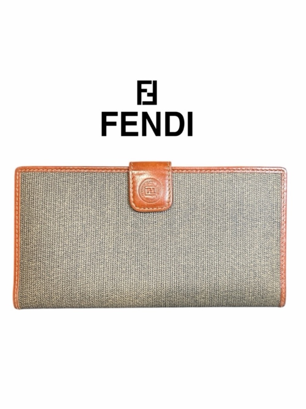Fendi Authentic VINTAGE Long Canvas‎ and Leather Wallet